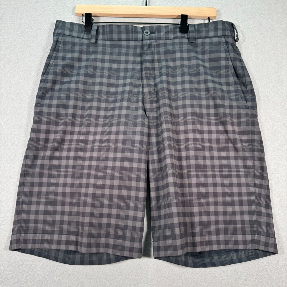 Nike Golf Chino Shorts Mens 34 Gray Plaid Active Sports Dri Fit Preppy Casual